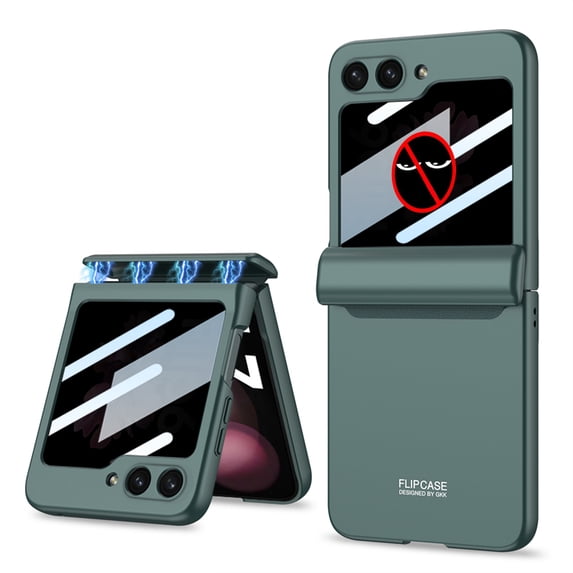 Compatible with Samsung Galaxy Z Flip 6 Case with Magnetic Hinge Protection, Stylish Ultra-Thin Hard PC All-Inclusive Anti-Drop Screen Protector Anti-peeping Phone Cover Case, Darkgreen