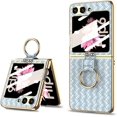 thumbnail image 1 of Compatible with Samsung Galaxy Z Flip 6 Case Ring Holder Stand Woven Leather Cover Built in Small Screen Protector Camera Protector Women Men Kickstand Phone Case for ZFlip 6 5G (2024) Blue, 1 of 11
