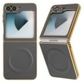 thumbnail image 1 of Compatible With Samsung Galaxy Z Flip 6 Phone Case,Luxurious Electroplated Frame Design,PU Leather Ultra Slim Shockproof Rugged Anti-fall Magnetic Hard PC Phone Case Cover,Gray, 1 of 6