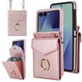 thumbnail image 1 of Compatible with Samsung Galaxy Z Flip 7 5G Wallet Case, with Card Holder, Ring Holder RFID Blocking PU Leather Wristband & Crossbody Strap Protective Case for Samsung Galaxy Z Flip 7, Rosegold, 1 of 9