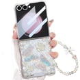 thumbnail image 1 of Compatible with Samsung Galaxy Z Flip 7 Case with Chain, Cute 3D Bling Crystal Clear Sparkle Butterfly Floral Pearl Women Girls Shockproof Phone Cover Soft Case Wrist Strap for Z Flip 7, 1 of 7