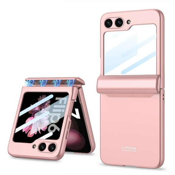 Compatible with Samsung Galaxy Z Flip 7 Case with Magnetic Hinge Protection, Stylish Ultra-Thin Hard PC All-Inclusive Anti-Drop Screen Protector Anti-peeping Phone Cover Case, Pink