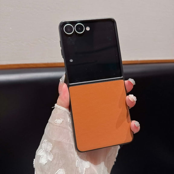 Compatible with Samsung Galaxy Z Flip 7 FE/6 Phone Case,PU Leather + Hard PC Shell Ultra Thin Slim Durable Protective,Shockproof Anti-Scratch Anti-fall Ultra Slim Rugged Phone Case,Orange