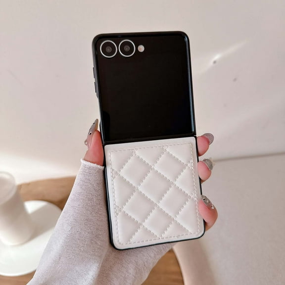 Compatible with Samsung Galaxy Z Flip 7 Phone Case,Anti-Scratch Quilted PU Leather Back,Ultra Slim Shockproof Anti-fall Protection Rugged Durable Thin Fit Phone Case Cover,White
