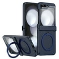 thumbnail image 1 of Compatible with Samsung Galaxy Z Flip 7 Phone Case,Support Wireless charging,With Rotatable Contractile Ring Kickstand,Built-in Screen Protector,Shockproof Rugged Phone Case,Darkblue, 1 of 7