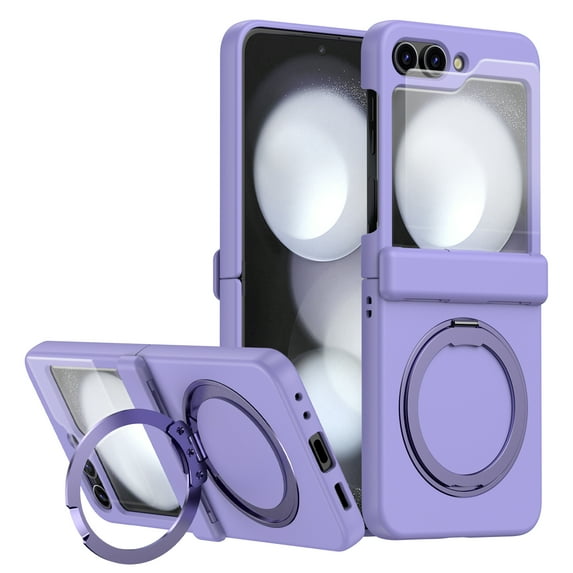 Compatible with Samsung Galaxy Z Flip 7 Phone Case,Support Wireless charging,With Rotatable Contractile Ring Kickstand,Built-in Screen Protector,Shockproof Rugged Phone Case,Purple