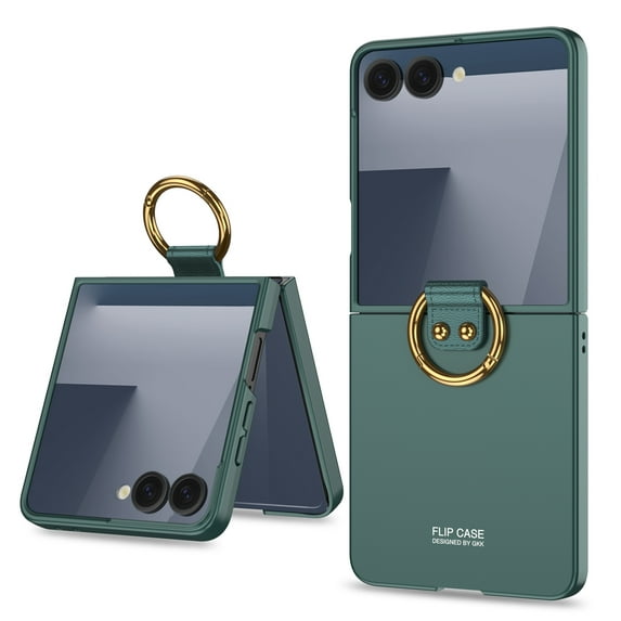 Compatible with Samsung Galaxy Z Flip 7 Phone Case,With Contractile Finger Ring Holder,Lightweight Shockproof Ultra Slim Anti-Scratch Thin Fit Rugged Non-Slip Phone Case,Darkgreen