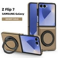 thumbnail image 1 of Compatible for Samsung Galaxy Z Flip 7 Stand Case, Slim Shockproof Protective Rotating Magnetic Ring Bracket Classic PU Leather Phone Cover for Samsung Galaxy Z Flip 7, Desertgold, 1 of 6