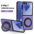 thumbnail image 1 of Compatible for Samsung Galaxy Z Flip 7 Stand Case, Slim Shockproof Protective Rotating Magnetic Ring Bracket Classic PU Leather Phone Cover for Samsung Galaxy Z Flip 7, Purple, 1 of 6
