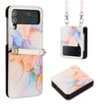 thumbnail image 1 of Compatible for Samsung Galaxy Z Flip4 Crossbody Slim Folding Case, Marble Pattern Luxury PU Leather Detachable Shoulder Strap Lanyard Shockproof Cover for Women Girls,White Marble, 1 of 5