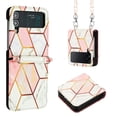 thumbnail image 1 of Compatible for Samsung Galaxy Z Flip4 Crossbody Slim Folding Case, Marble Pattern Luxury PU Leather Detachable Shoulder Strap Lanyard Shockproof Cover for Women Girls,Pink+White, 1 of 5