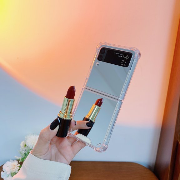 Compatible for Samsung Galaxy Z Flip4 Slim Lightweight Case, Make-up Mirror Rugged PC + TPU Shockproof Cover, Glossy Hybrid Non-Yellowing Folding Case for Samsung Galaxy Z Flip4,Silver