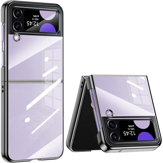 Compatible with Samsung Galaxy Z Flip4 Transparent Ultra Slim Thin Shockproof Protective Cell Phone Basic Case Anti-Yellowing Electroplating Shock-Absorbing Semi-Auto Cover with Hinge Protection-Black