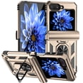 thumbnail image 1 of Compatible for Samsung Galaxy Z Flip5 Heavy Duty Case, Rugged PC Soft TPU Military Grade Shockproof Metal Magnetic Car Mount Cover with Ring Holder Bracket Hinge Protection Case, Gold, 1 of 10