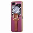 thumbnail image 1 of Compatible for Samsung Galaxy Z Flip5 Wristband Case with Diamond Ring Holder Kickstand, Electroplated Premium PU Leather Screen Protective Film Shockproof Slim Folding Cover for Galaxy Z Flip, Purple, 1 of 16
