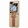 thumbnail image 1 of Compatible for Samsung Galaxy Z Flip5 Wristband Case with Diamond Ring Holder Kickstand, Electroplated Premium PU Leather Screen Protective Film Shockproof Slim Folding Cover for Galaxy Z Flip5, Khaki, 1 of 16