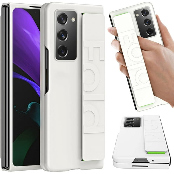 Compatible Samsung Galaxy Z Fold 2 Case with Strap,Anti-Scratch Shockproof PC Wristband Cover Thin Protective Case for Samsung Galaxy Z Fold 2 Phone Case White,Samsung Z Fold 2 Case Women Men