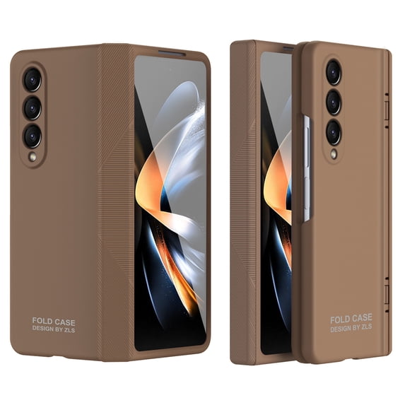Compatible with Samsung Galaxy Z Fold 3 5G Case with Hinge Protection & Glass Screen Protector, Full Body Shockproof Wireless Charging Cover Phone Case for Samsung Galaxy Z Fold 3, Coffee