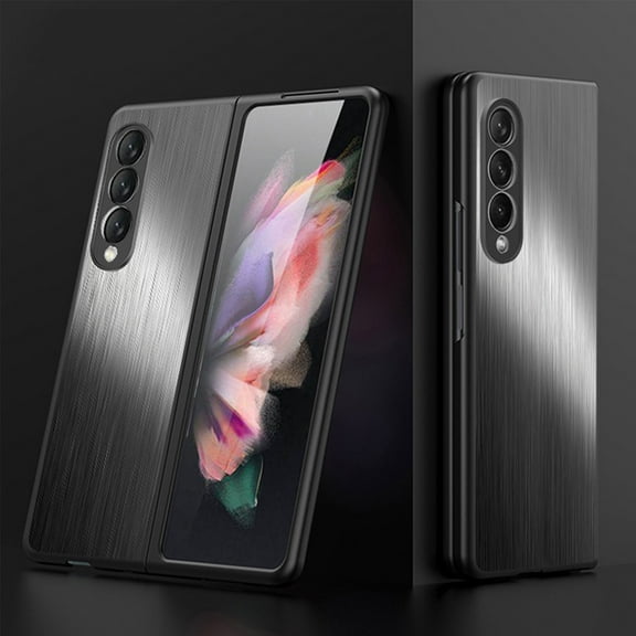 Compatible with Samsung Galaxy Z Fold 3 5G Case, Military Grade Protection Stainless Steel Metal Back Soft Silicone Shockproof Full Body Protective Slim Case for Galaxy Z Fold 3, Black