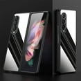 thumbnail image 1 of Compatible with Samsung Galaxy Z Fold 3 5G Case, Military Grade Protection Stainless Steel Metal Back Soft Silicone Shockproof Full Body Protective Slim Case for Galaxy Z Fold 3, Brightblack, 1 of 9
