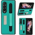 thumbnail image 1 of Compatible with Samsung Galaxy Z Fold 3 5G Case,Z Fold3 Case with S Pen Holder,Built-in Alloy Stand Feature Litchi Pattern Genuine Leather Basic Case for Samsung Galaxy Z Fold 3 5G,Green, 1 of 13