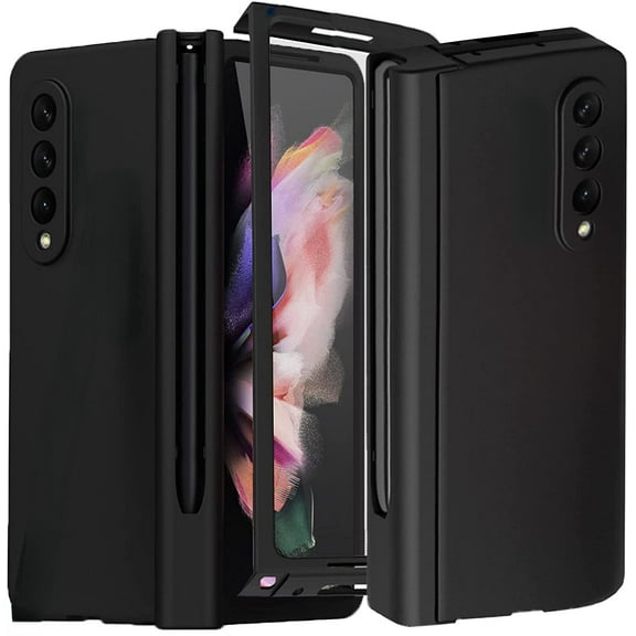 Compatible Samsung Galaxy Z Fold 3 Case with Hinge Protection & S Pen Slot,Full Protective Cover with Front Screen Protector Case for Samsung Z Fold 3 Phone Case,Samsung Z Fold 3 5g Case Black