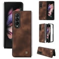 thumbnail image 1 of Compatible with Samsung Galaxy Z Fold 3 Case, Retro Shockproof PU Leather + Hard PC Shell Ultra Thin Slim Durable Protective Phone Case Cover for Samsung Galaxy Z Fold 3 5G 2021, Brown, 1 of 11