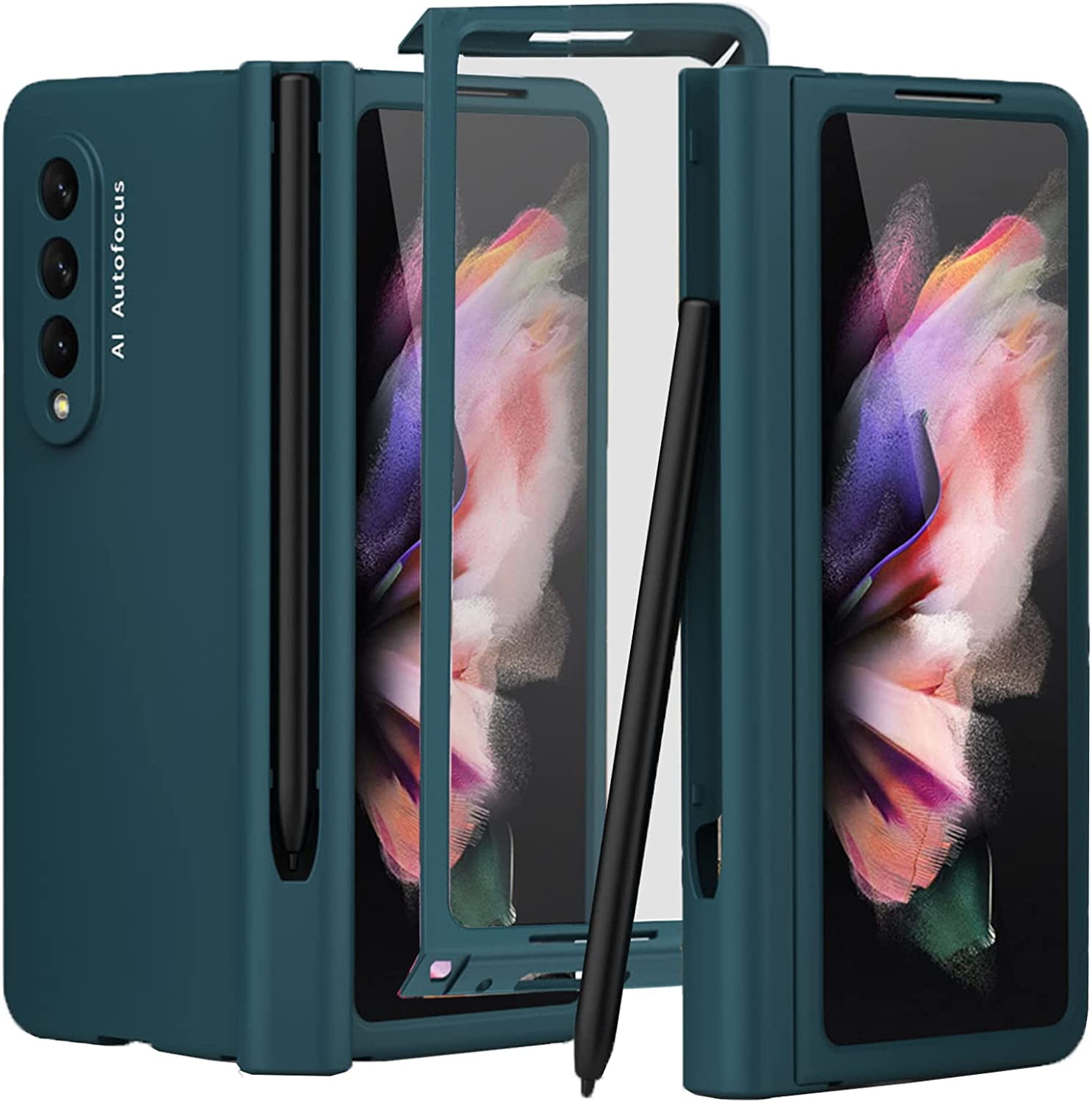 Androidケース Galaxy - Flip Cover with Pen Galaxy Z Fold3 5G Samsung Galaxy Z Fold 3 Case with S-Pen Holder, Dteck Full