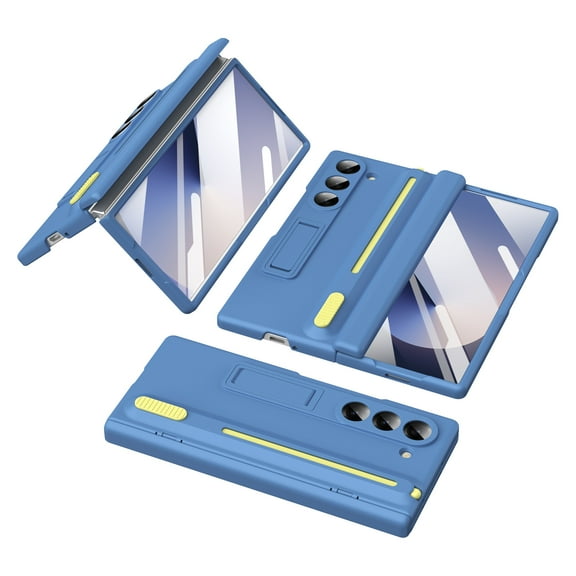 Compatible with Samsung Galaxy Z Fold 3 Phone Case,With Retractable Kickstand, S Pen Holder, Hinge Protection, and Screen Protector(Tempered Film),Shockproof Rugged Cover With Stylus,Skyblue