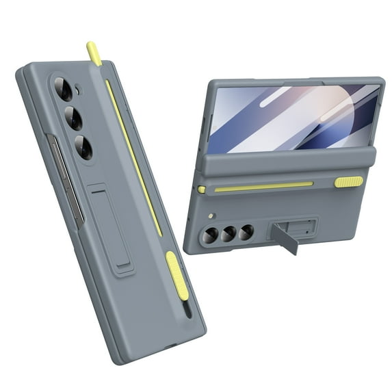 Compatible With Samsung Galaxy Z Fold 3 Phone Case,With S Pen Holder & S Pen, Screen Protector,Hinge Protective,Contractile Kickstand,Shockproof Rugged Anti-fall Phone Case Cover,Gray