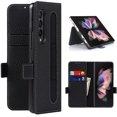 thumbnail image 1 of Compatible with Samsung Galaxy Z Fold 3 Wallet Case, Galaxy Z Fold 3 Case with S Pen Holder, Z Fold 3 5G Case with Card Slots Holder, Genuine Leather Flip Cover Case for Galaxy Z Fold3 (Black), 1 of 13