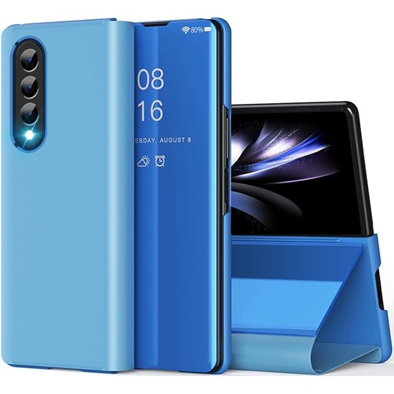 Compatible with Samsung Galaxy Z Fold 4 5G Case Mirror Leather Cover Wallet Slim Clear S-View Shockproof Thin Cover with Kickstand Anti-Scratch Protective Phone Case for Samsung Z Fold 4 5G