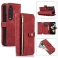 thumbnail image 1 of Compatible with Samsung Galaxy Z Fold 4 5G Wallet Case, 2 in 1 Magnetic Wallet Case with Card Holder, Zipper, PU Leather Flip Cover Case with Detachable Long Shoulder Strap,Card Slots, Red, 1 of 9