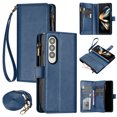 thumbnail image 1 of Compatible with Samsung Galaxy Z Fold 4 5G Wallet Case, [9 Card Slots] [Cash Pocket] [Zipper Pocket] Removable Adjustable Crossbody Strap+Wrist Strap Magnetic PU Leather Kickstand Phone Case, Blue, 1 of 8