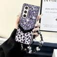 thumbnail image 1 of Compatible for Samsung Galaxy Z Fold 4 Case with Beaded Wrist Strap, Fluffy Leopard Print Pattern with Bling Design Case for Women Girls Hard PC Drop Protection Cover for Galaxy Z Fold 4, Purple, 1 of 11