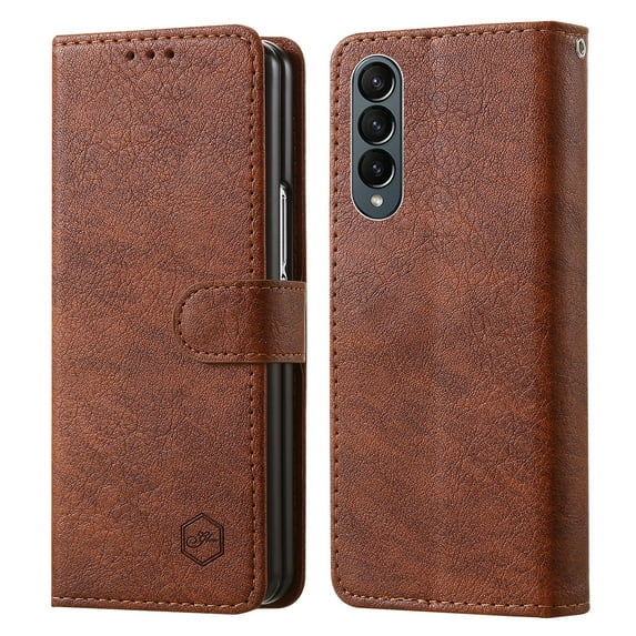 Compatible with Samsung Galaxy Z Fold 4 Case, Classic PU Leather Durable Slim Thin Full-Body Protective Shockproof Magnetic Closure Phone Case for Samsung Galaxy Z Fold 4 5G, Brown