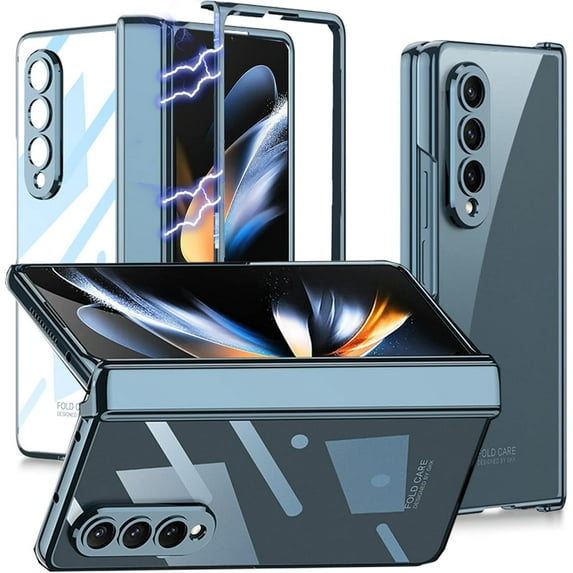 Compatible Samsung Galaxy Z Fold 4 Case Clear with Magnetic Hinge Protection,Luxury Transparent Plating PC Thin Phone Case for Samsung Galaxy Z Fold 4 5g Clear Case Hinge Protection Blue Green