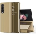 thumbnail image 1 of Compatible with Samsung Galaxy Z Fold 4 Case with Kickstand Leather Clear View Makeup Mirror Design Glitter Luxury Shockproof Protective Flip Case for Samsung Galaxy Z Fold 4 Mirror Gold QH, 1 of 12