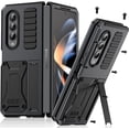 thumbnail image 1 of Compatible Samsung Galaxy Z Fold 4 Case Metal Silicone with Hinge,360°Full-Body Dual Layer Military Shockproof Dustproof Rugged Cover Case for Samsung Z Fold 4 5g Phone Case with Stand Men Black, 1 of 7