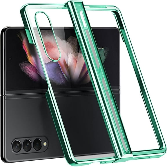 Compatible with Samsung Galaxy Z Fold 4 Case Plating Frame Electroplate Clear Luxury Elegant Case Camera Protector Soft TPU Shockproof Protective 3 PCS Anti-Skid Galaxy Z Fold 4 Case -Green