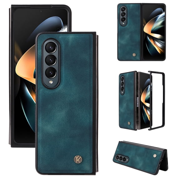 Compatible with Samsung Galaxy Z Fold 4 Case, Retro Anti-Drop Durable PU Leather Women Girls Men All Inclusive Reinforced Corners Case for Samsung Galaxy Z Fold 4 5G 2022, Blue