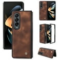 thumbnail image 1 of Compatible with Samsung Galaxy Z Fold 4 Case, Retro Shockproof PU Leather + Hard PC Shell Ultra Thin Slim Durable Protective Phone Case Cover for Samsung Galaxy Z Fold 4 5G 2022, Brown, 1 of 11