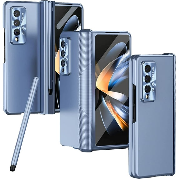 Compatible Samsung Galaxy Z Fold 4 Case with S Pen Holder & S Pen,Hinge Protection Case for Samsung Z Fold 4 Case with Screen Protector,Samsung Z Fold 4 5g Case Galaxy Fold 4 5g Phone Case Blue