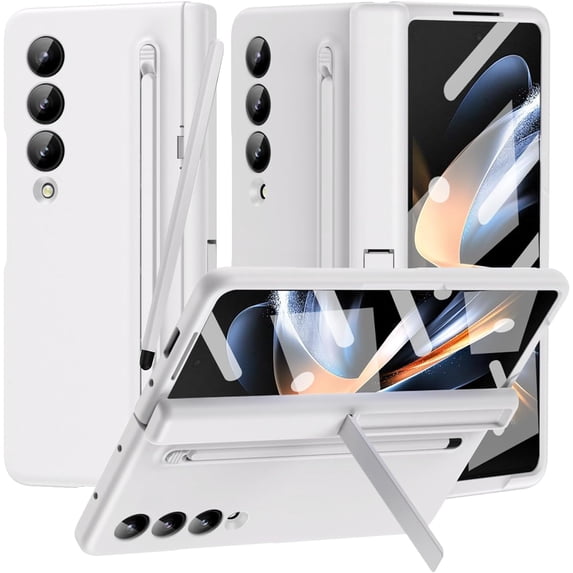 Compatible Samsung Galaxy Z Fold 4 Case with Slim S Pen & Pen Holder,Hinge Protection Case for Samsung Z Fold 4 Case with Stand,Samsung Fold 4 5g Case Screen Protector Z Fold 4 Phone Case White