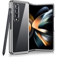 thumbnail image 1 of Compatible with Samsung Galaxy Z Fold 4 Folding Dual Screen Cell Basic Case [with Hinge Protection] [Shockproof Protective] Semi-Auto Mobile Cover Electroplating Transparent Bumper Protector-Silvery, 1 of 14