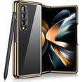 thumbnail image 1 of Compatible with Samsung Galaxy Z Fold 4 Folding Dual Screen Cell Basic Case [with Hinge Protection] [Shockproof Protective] Semi-Auto Mobile Cover Electroplating Transparent Bumper Protector-Gold, 1 of 7