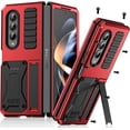 thumbnail image 1 of Compatible Samsung Galaxy Z Fold 4 Metal Case with Hinge Protection,3 Layers Full Body Shockproof Dustproof Aluminium Silicone Mens Case for Samsung Galaxy Z Fold 4 Phone Case with Kickstand Red, 1 of 14