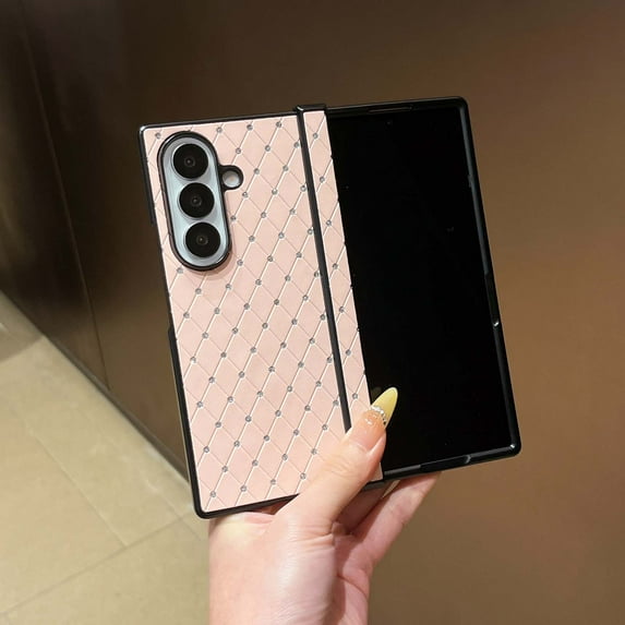 Compatible with Samsung Galaxy Z Fold 4 Phone Case,With Hinge Protection,Argyle Pattern Back,Cute Bling Diamond Glitter Design,Anti-Scratch Shockproof Ultra Slim Phone Case,Pink