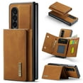 thumbnail image 1 of Compatible with Samsung Galaxy Z Fold 4 Removable 2 in 1 Wallet Case,Retro Premium PU Leather Cell Phone Back Cover Magnetic Detachable Trifold Wallet Credit Card Cash Holder Kickstand Case,Brown, 1 of 11