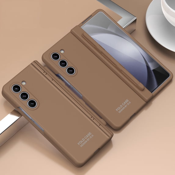 Compatible with Samsung Galaxy Z Fold 5 5G Case with Hinge Protection & Glass Screen Protector, Full Body Shockproof Wireless Charging Cover Phone Case for Samsung Galaxy Z Fold 5, Coffee